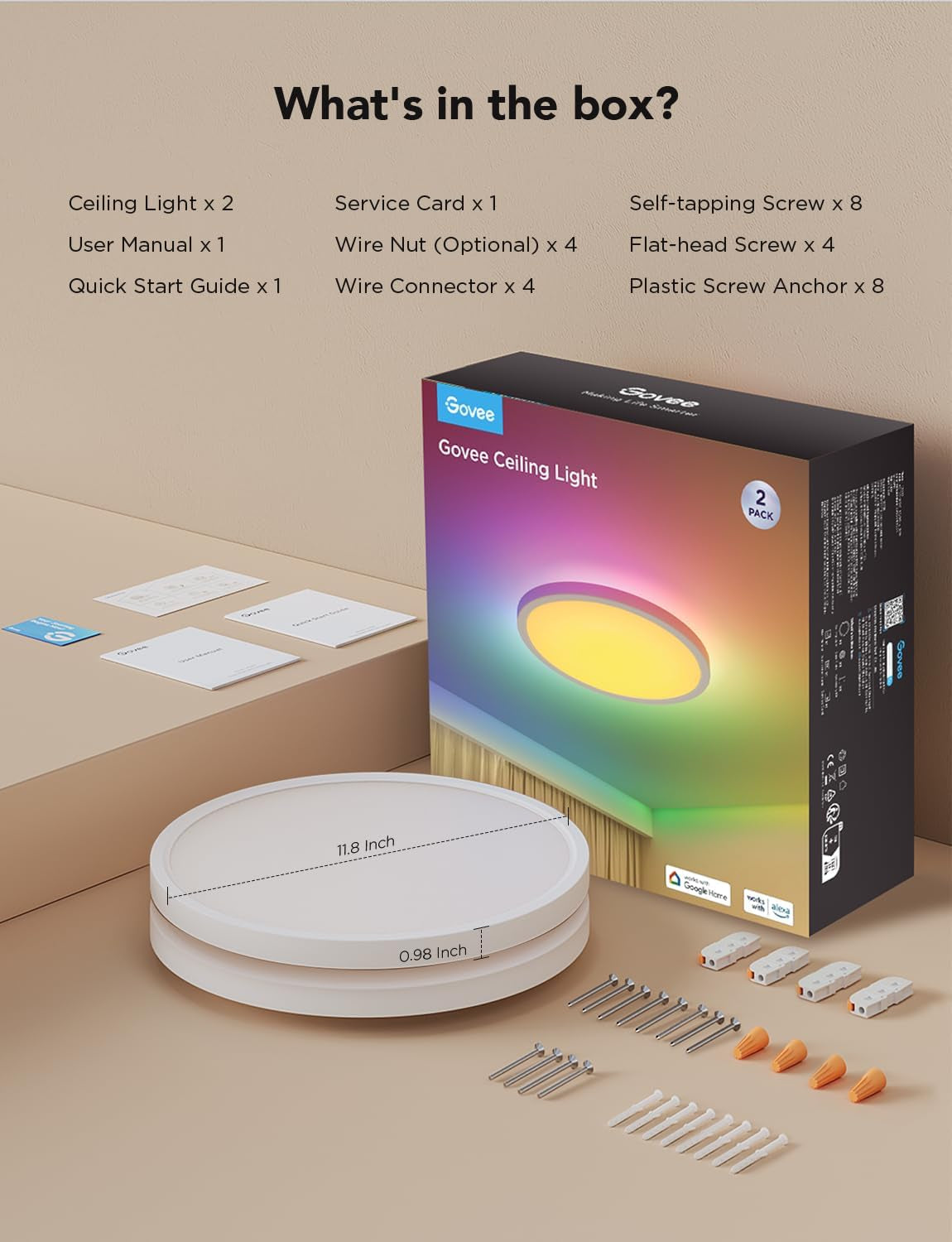 Smart Flush Mount Light - RGBIC 2400LM Ceiling LED | Smart Glow Connect