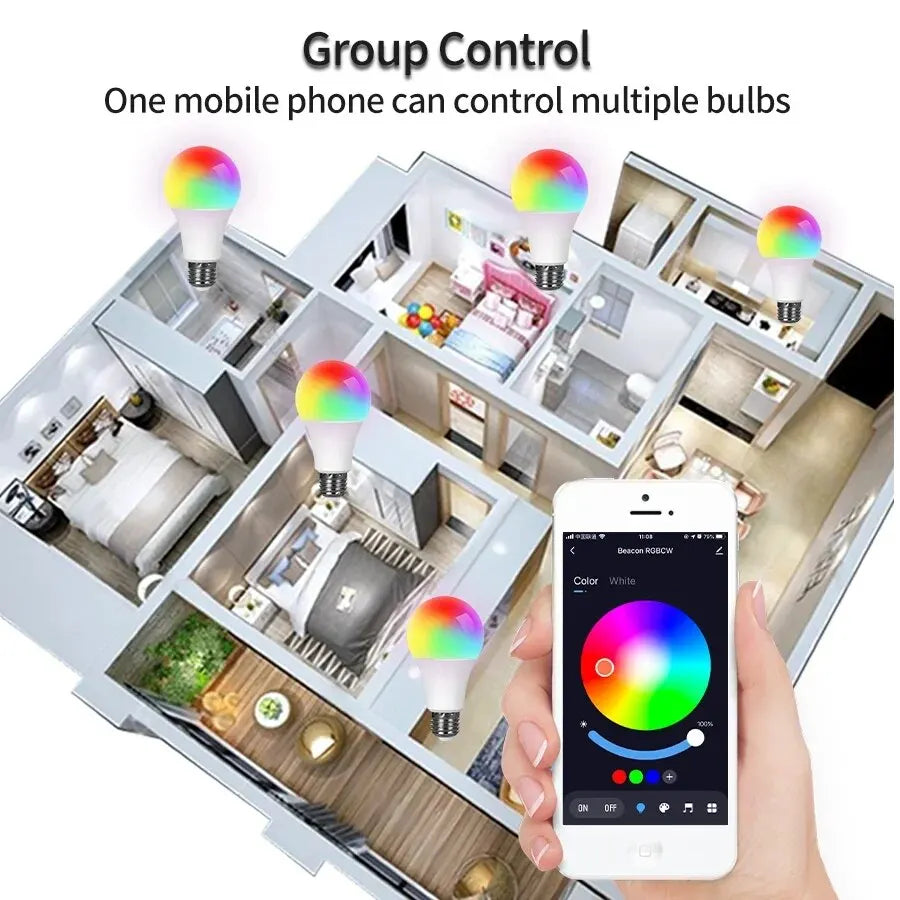 Smart light bulbs with smartphone app control. Dimmable Smart Bulb - 15W E27 Color Changing LED | Smart Glow Connect
