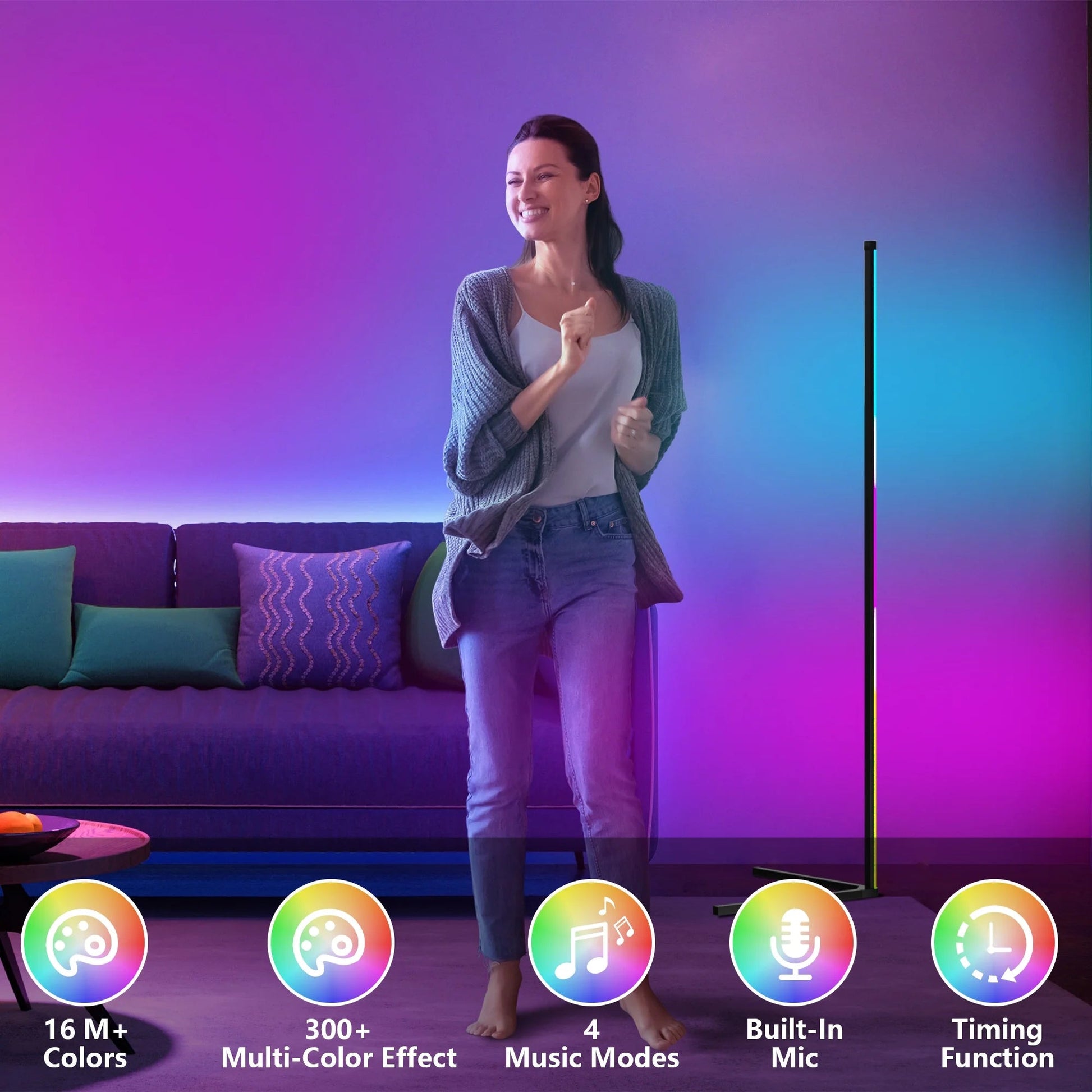 53 inch Smart Lamp - RGB Corner Floor Light Remote | Smart Glow Connect