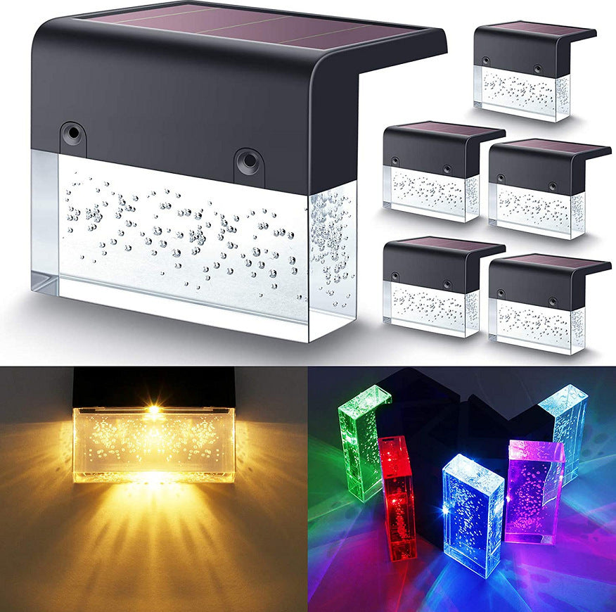 Solar-powered LED light with colorful lighting options .  RGB Solar Lights Installed - Outdoor Stair Illumination | Smart Glow Connect