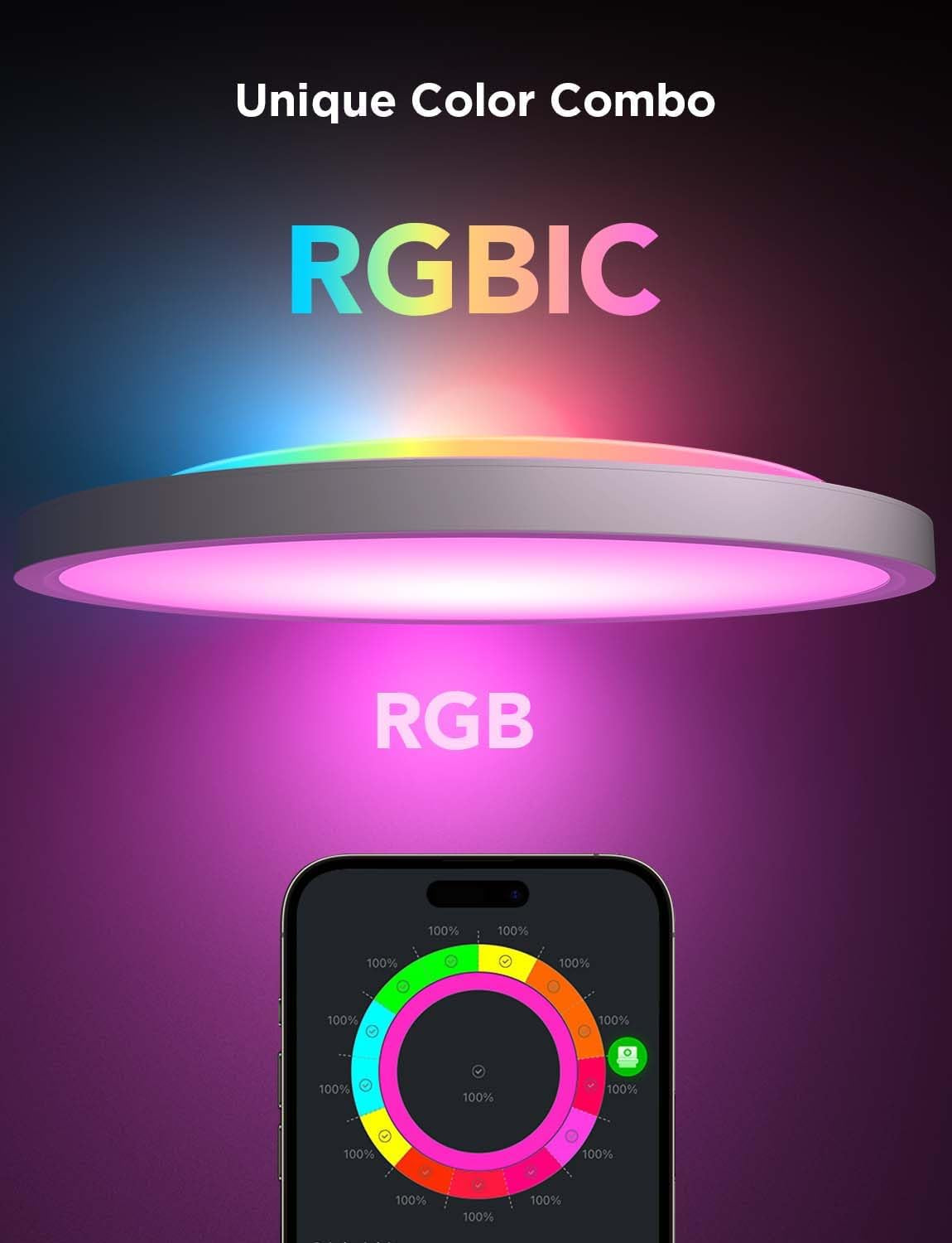 Smart LED Ceiling Light - RGBIC 2400LM Flush Mount | Smart Glow Connect