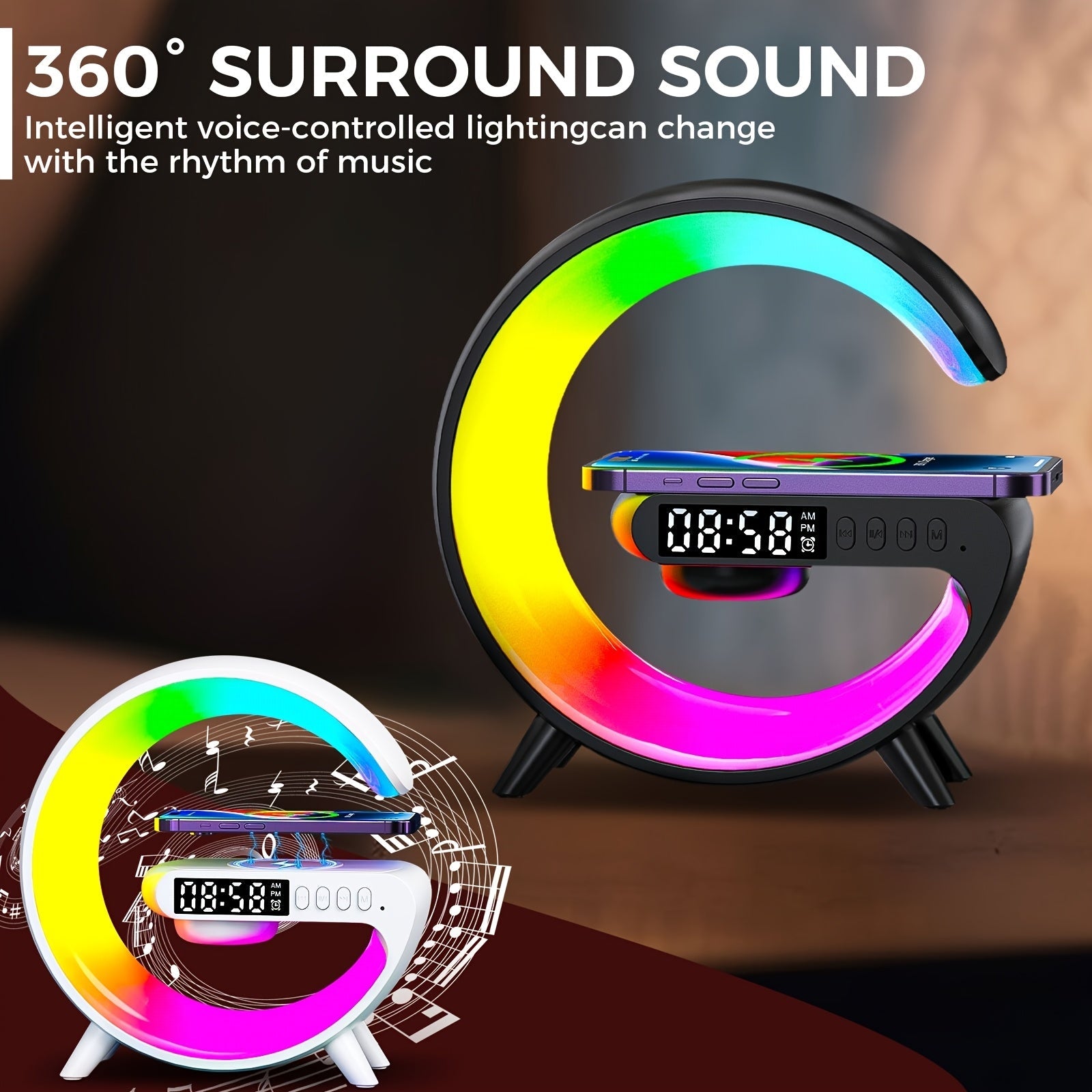 Smart Bedside Lamp - Wireless Phone Charger and Audio Speaker | Smart Glow Connect