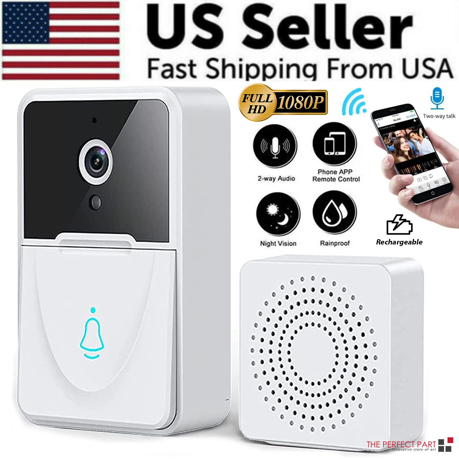 Wireless WiFi Smart Doorbell - Video Intercom Camera Chime | Smart Glow Connect
