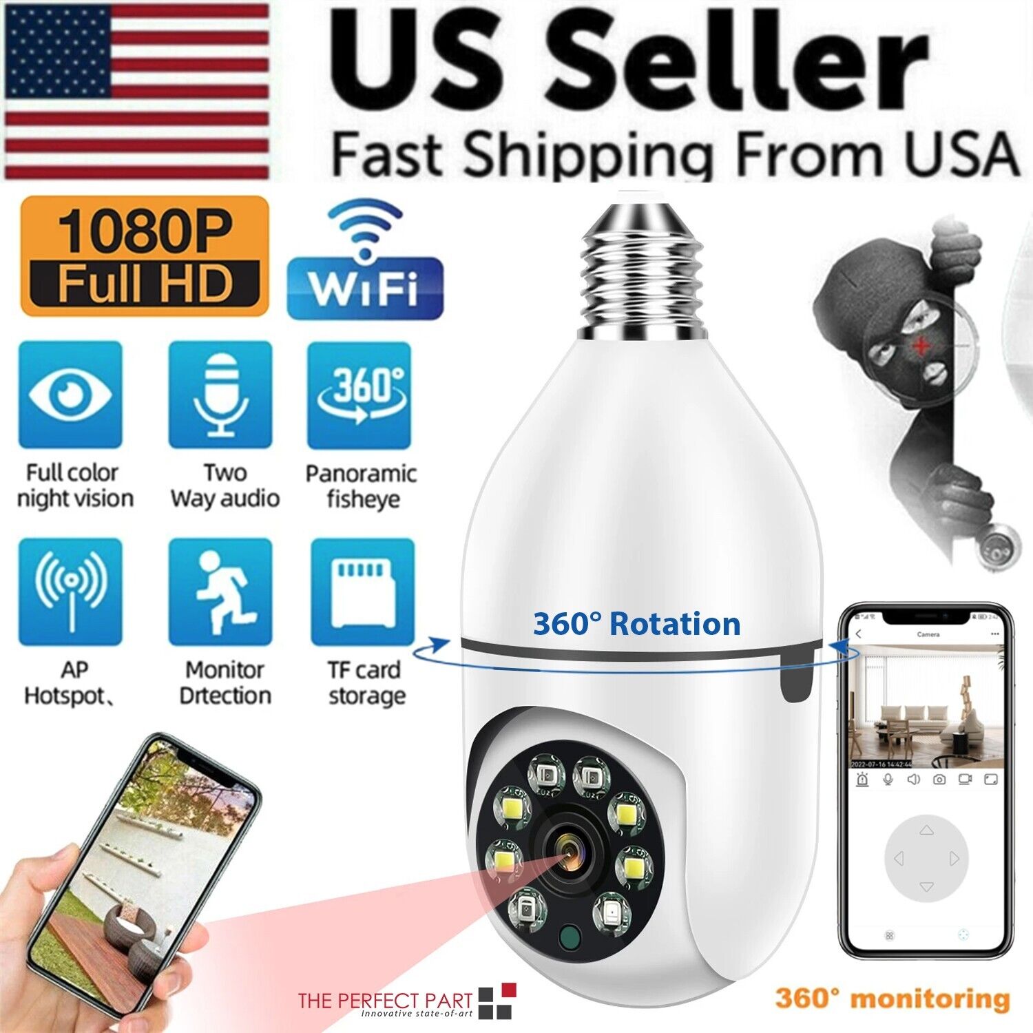 360° 1080P Light Bulb Camera - WiFi IR Night Vision Security | Smart Glow Connect