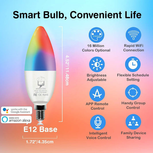 E12 Genie Smart Bulb - LED Candelabra Alexa Google Home | Smart Glow Connect