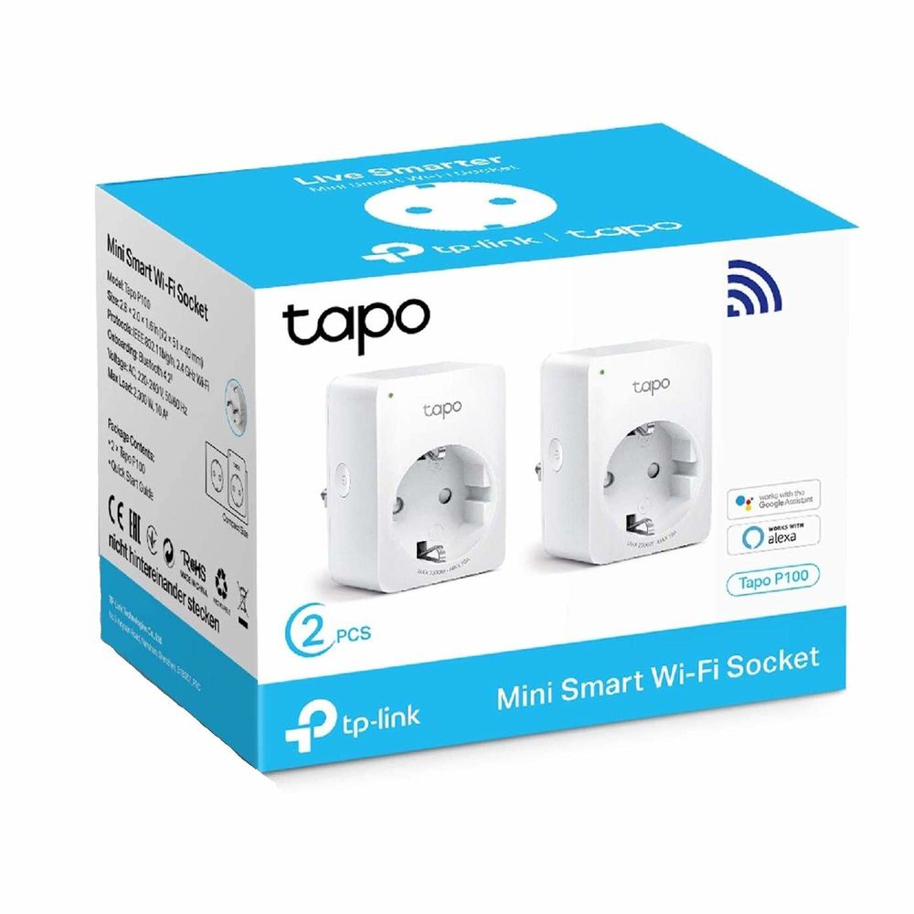  Smart Plug TP-Link Tapo P100 - 2900W WiFi White 2-Pack | Smart Glow Connect