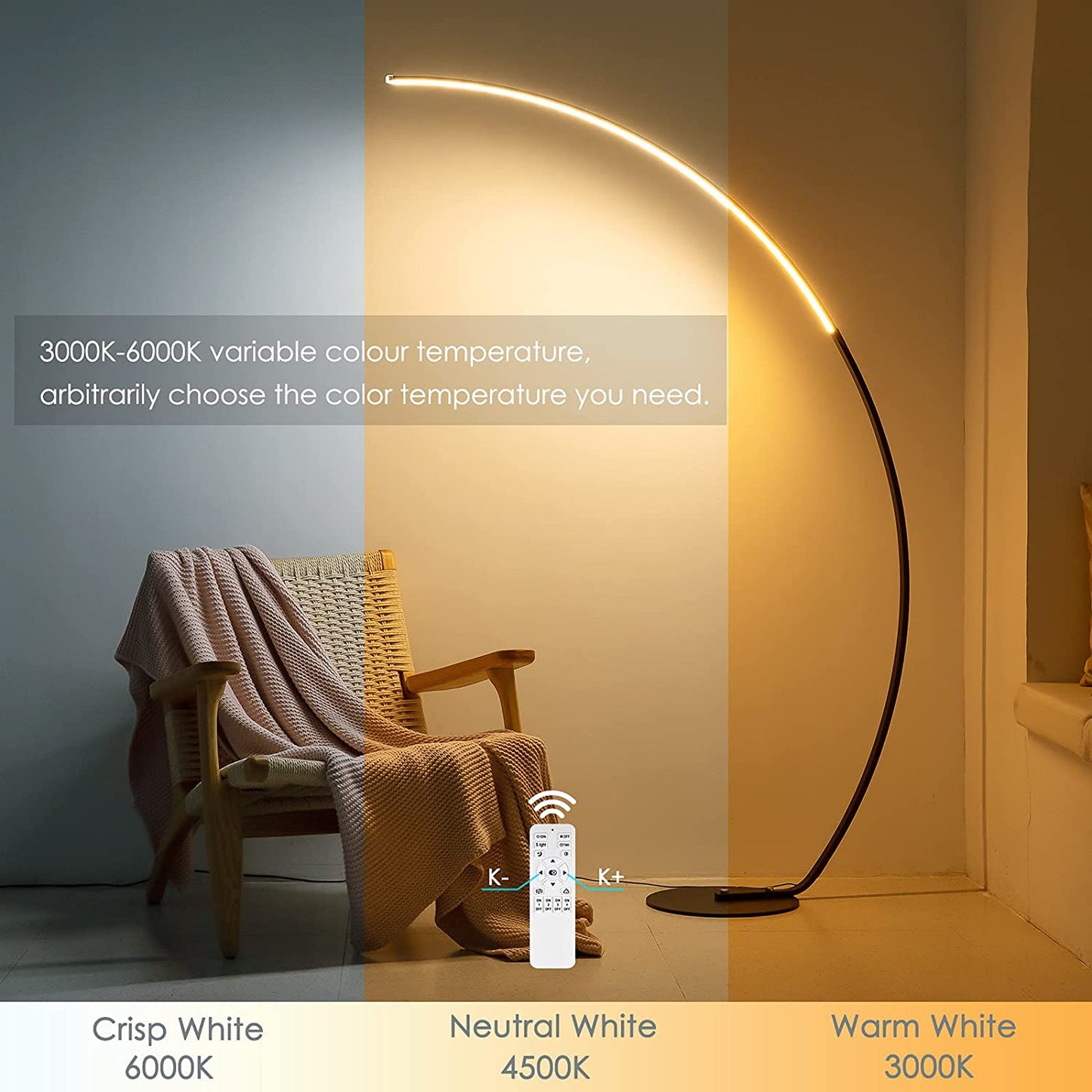 Modern Curve Floor Lamp - RGBW 16M Colors Music Sync | Smart Glow Connect