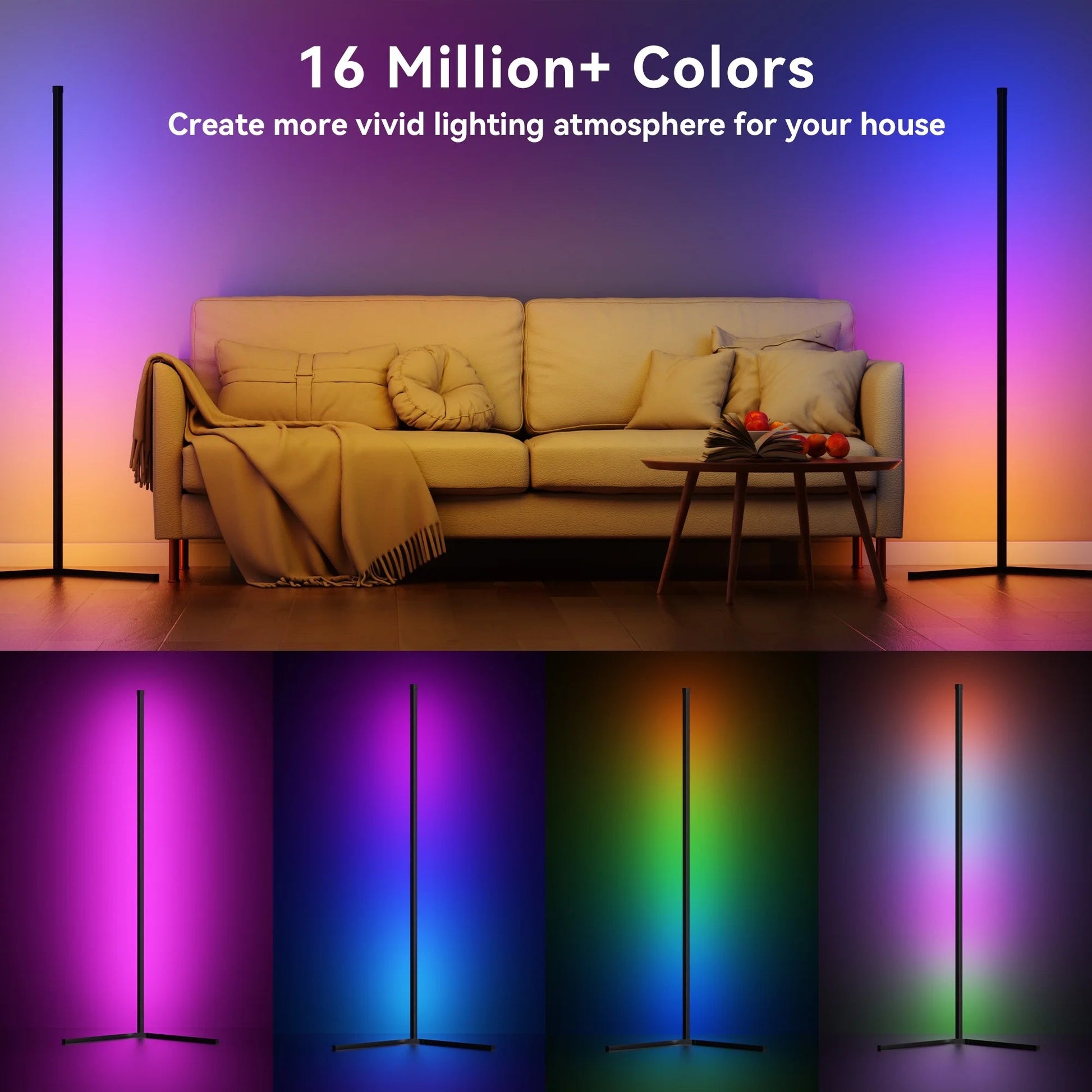 53in Corner Floor Lamp - Smart RGB LED Standing Light | Smart Glow Connect