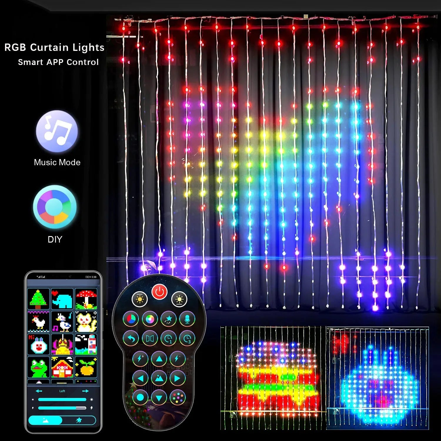 RGB LED Curtain - Smart Bluetooth Christmas String Lights | Smart Glow Connect