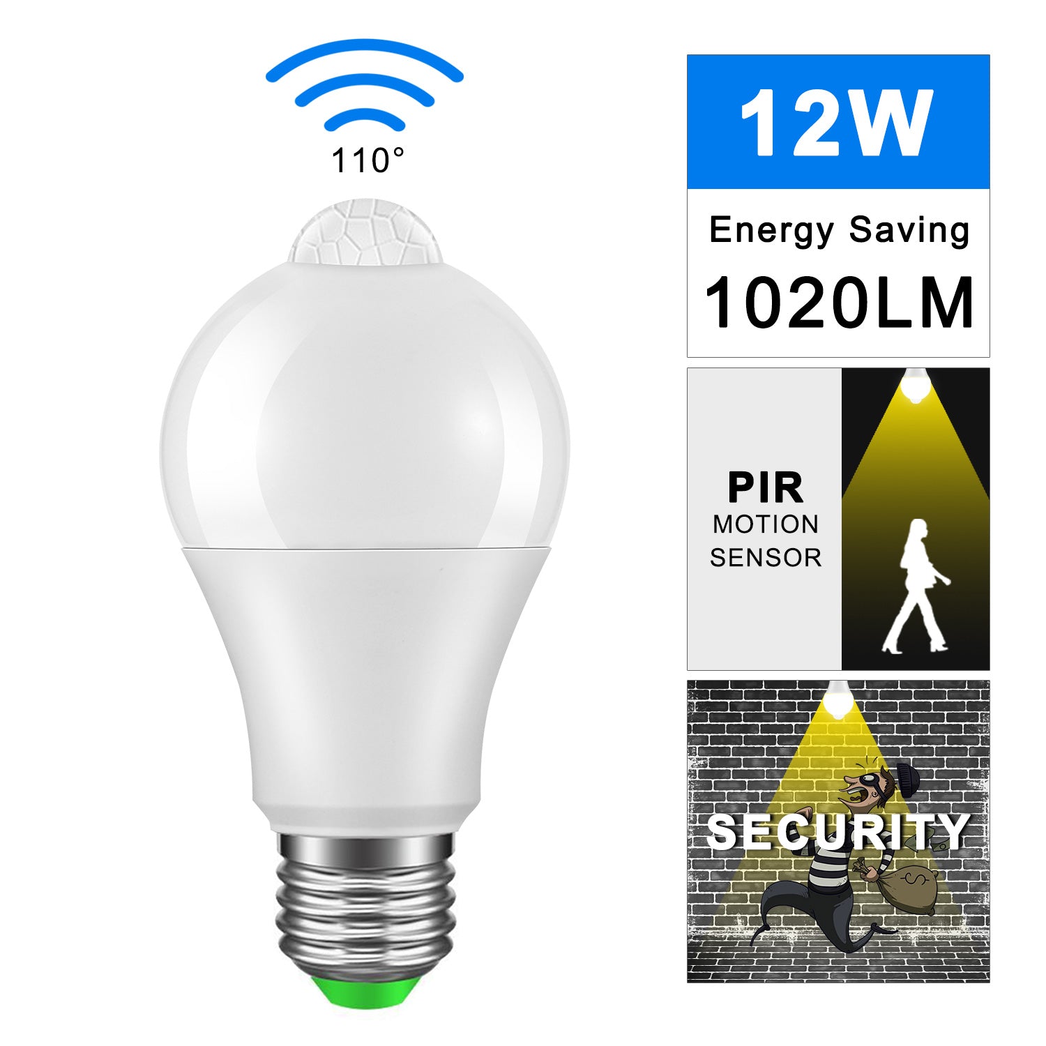12W Motion Sensor Bulb - PIR Detection 5-6m Range | Smart Glow Connect