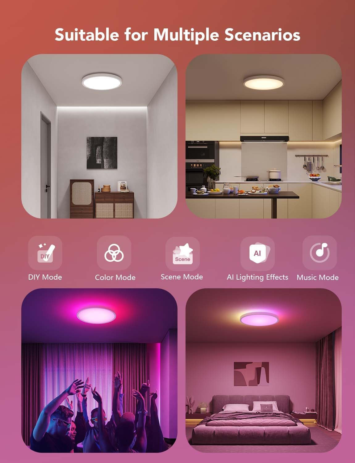 RGBIC LED Ceiling - 2400LM Smart Music Sync Light | Smart Glow Connect