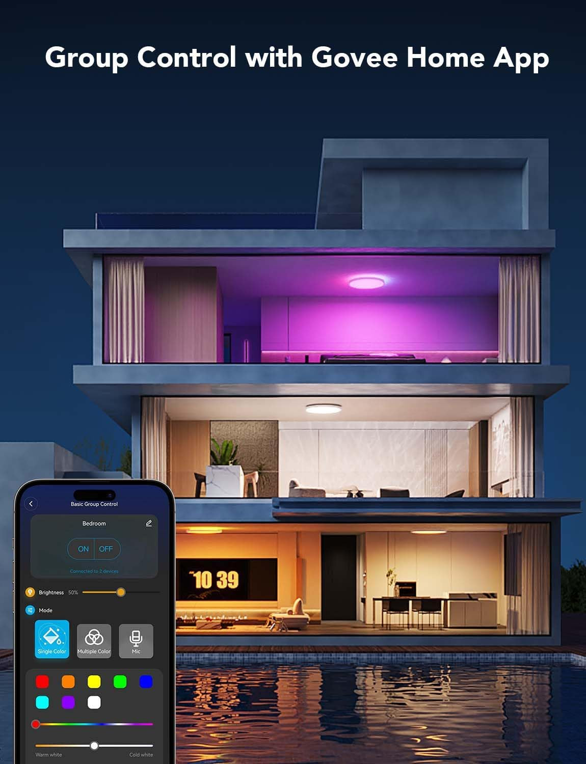  Music Sync Ceiling Light - RGBIC 2400LM Smart LED | Smart Glow Connect
