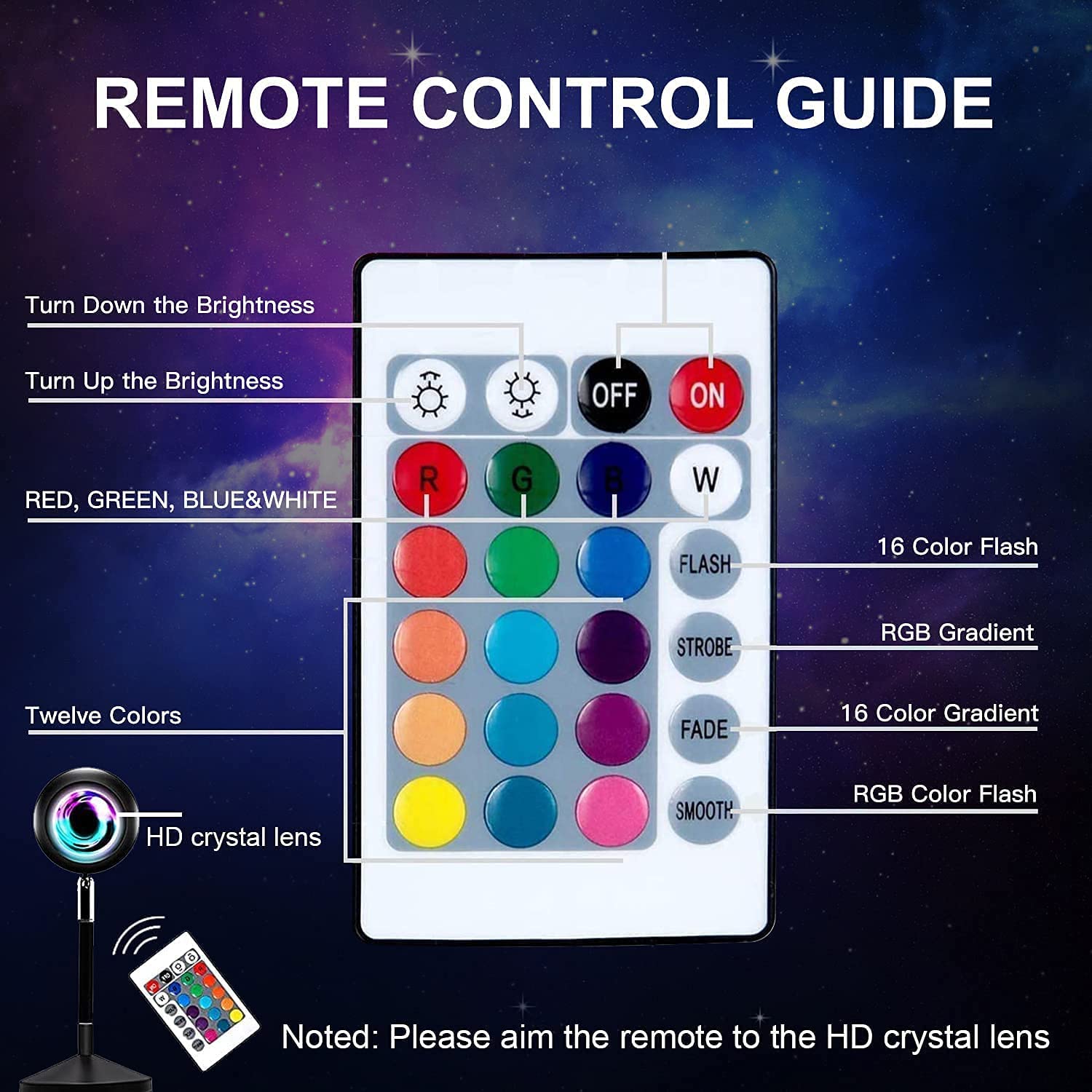16 Color Lamp - Sunset Projection RGB Remote Control | Smart Glow Connect