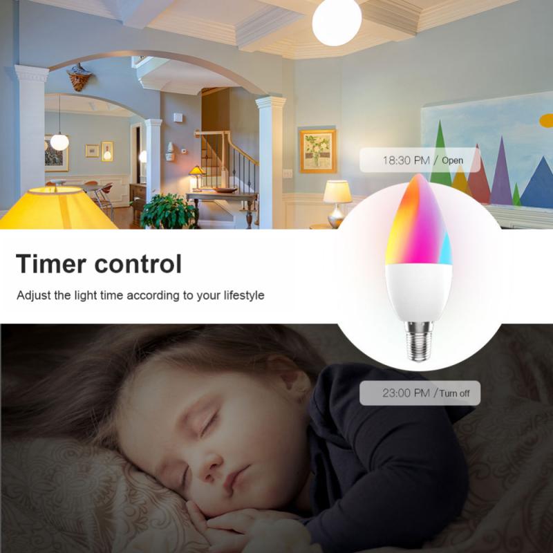 Smart light bulb with timer control features. Tuya Smart Bulb - E12 WiFi RGB LED Chandelier Light | Smart Glow Connect