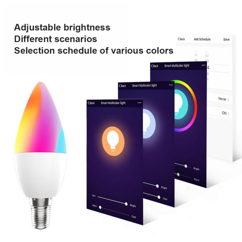 Smart light bulb with adjustable brightness and color selection.  E12 Smart LED Bulb - Candelabra Base Voice Activated | Smart Glow Connect