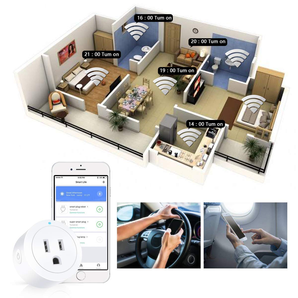 Smart Outlet 4-Pack - Amysen WiFi Alexa Compatible Plugs | Smart Glow Connect