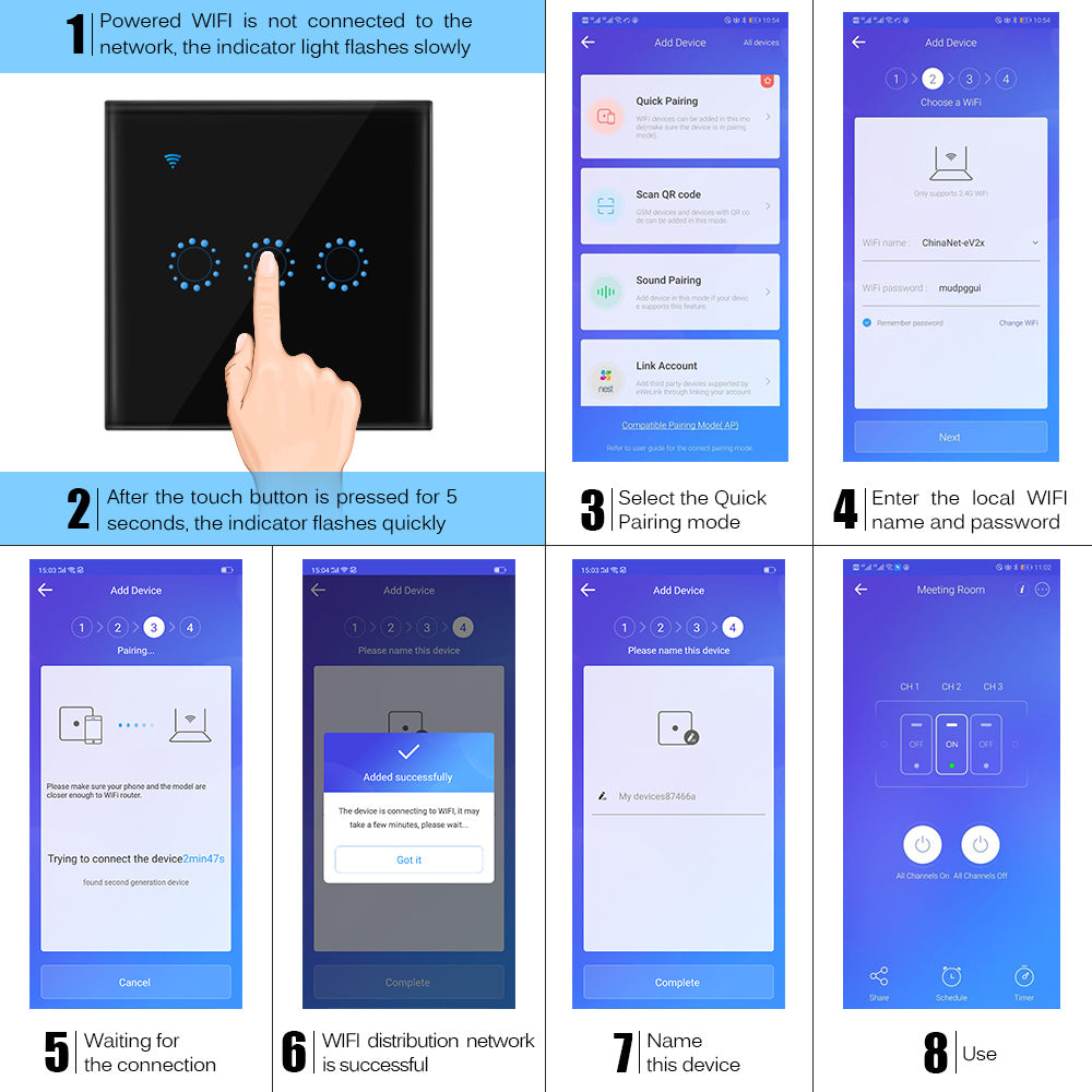  Touch WiFi Switch - 86 Type EU Smart Alexa Compatible | Smart Glow Connect