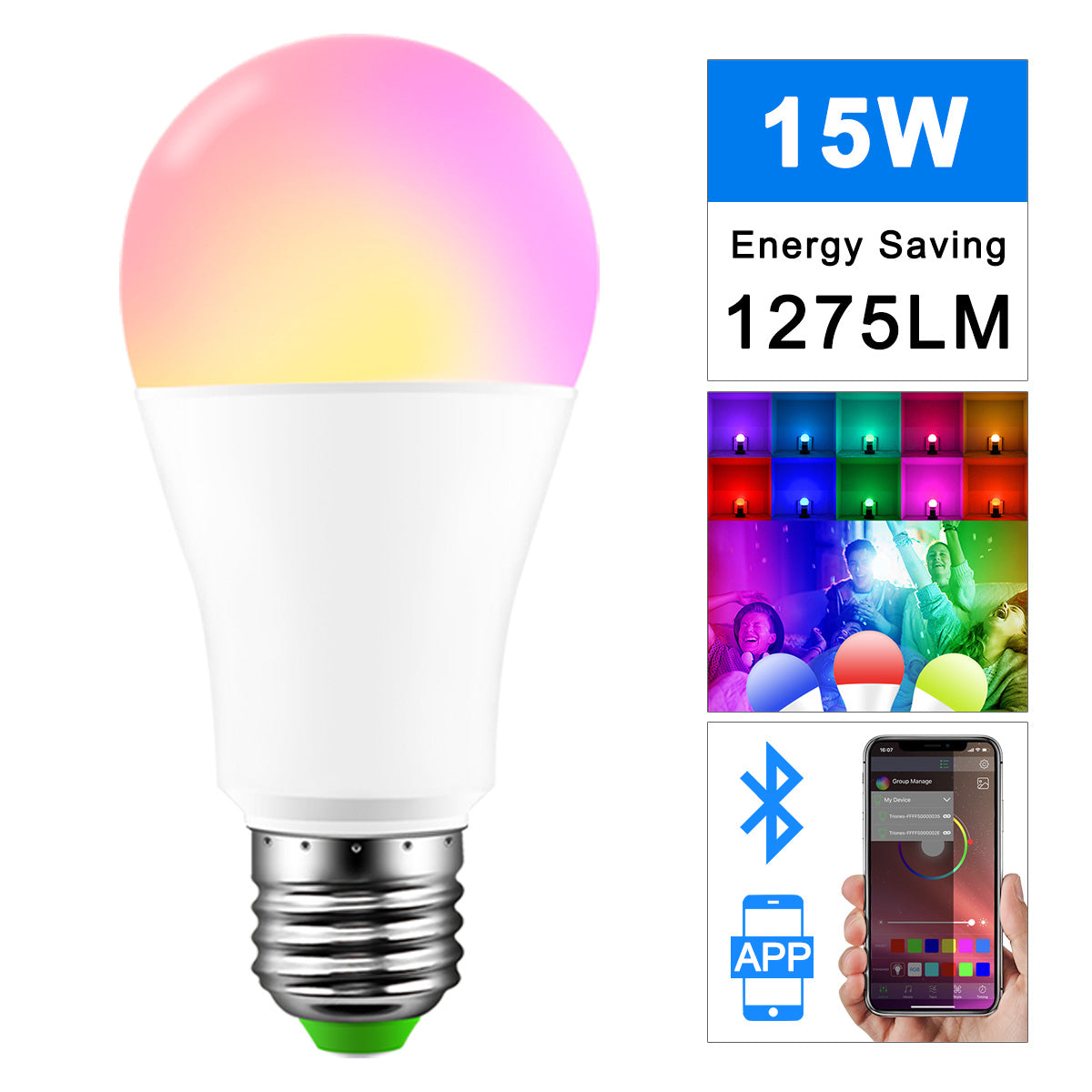 Smart light bulb with color-changing feature, energy saving, and Bluetooth connectivity. RGBW Bluetooth Smart LED Light - Cool White Color Control | Smart Glow Connect