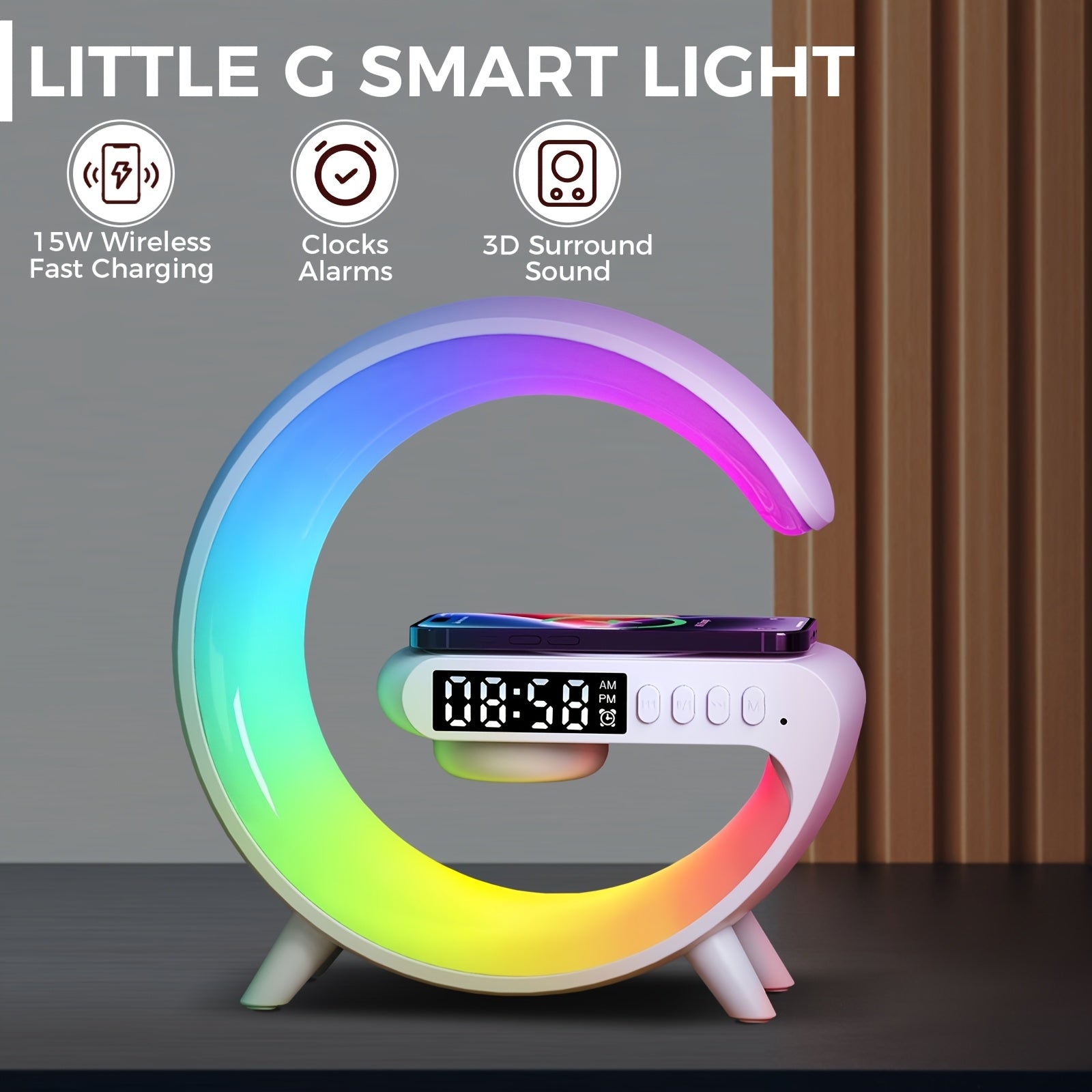Smart Bedside Lamp - Wireless Phone Charger and Audio Speaker | Smart Glow Connect