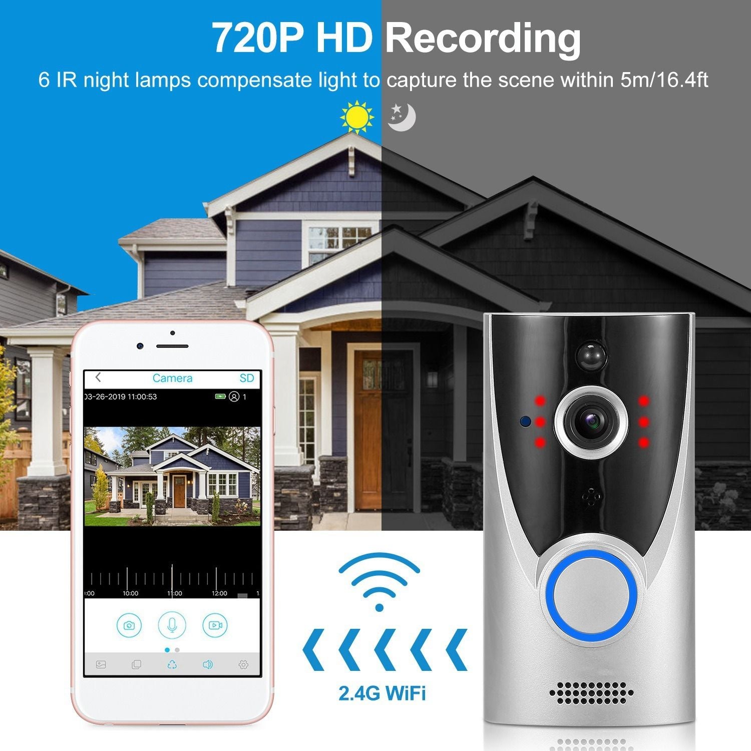 720P WiFi Doorbell - HD Wireless Video Security Camera | Smart Glow Connect