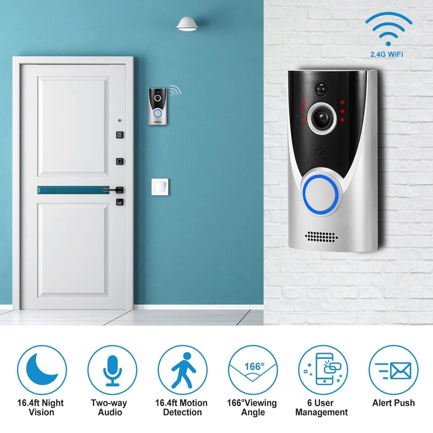 WiFi Video Doorbell - 720P HD Wireless Security Camera | Smart Glow Connect