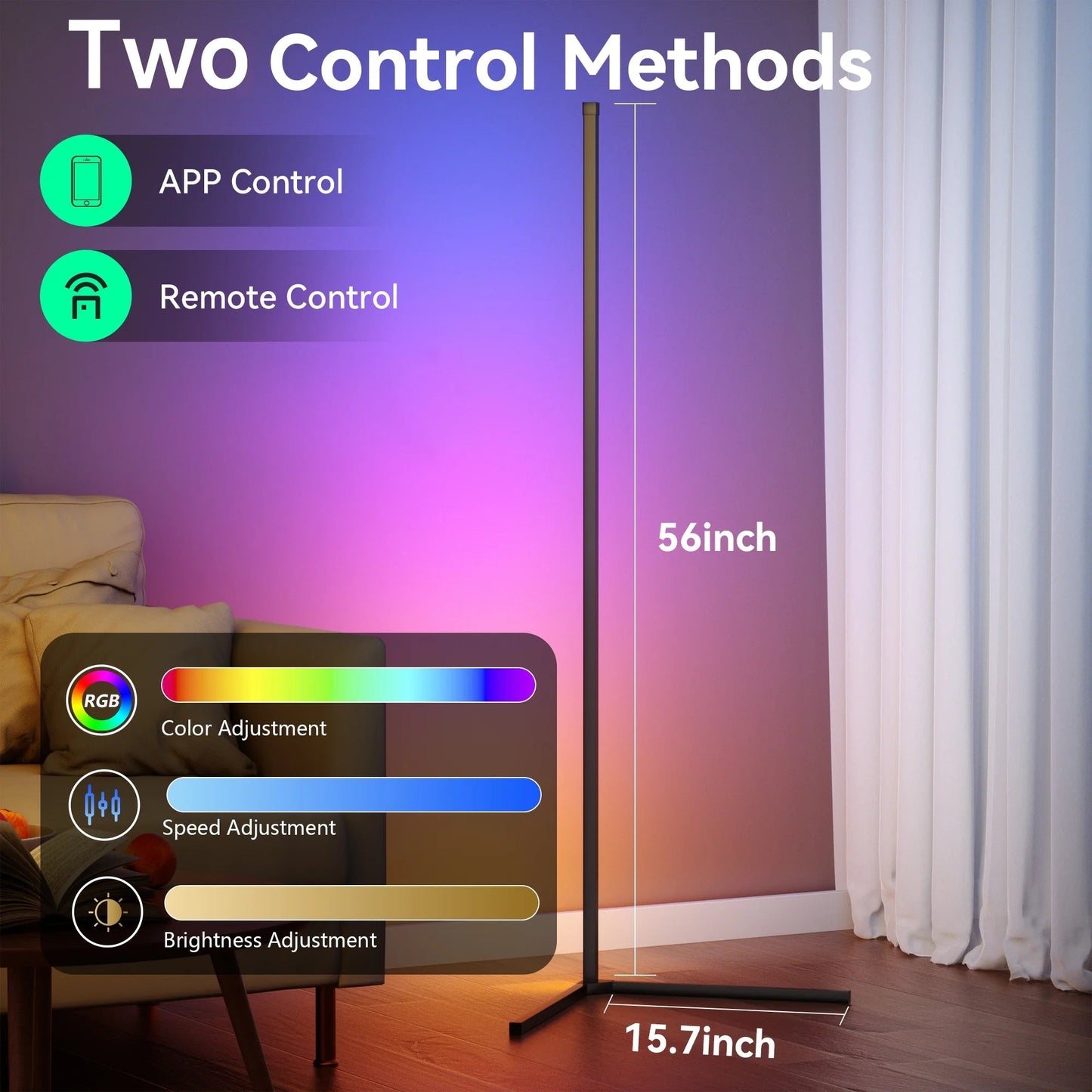 RGB Floor Lamp - Smart Corner Light Music Sync 53 inch | Smart Glow Connect