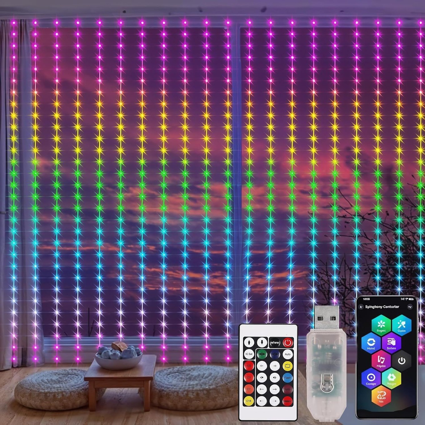 Smart RGB Curtain String Lights - 5V USB Powered Decorative | Smart Glow Connect
